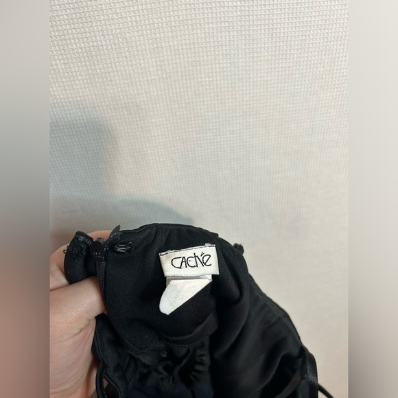 CACHE BLACK SATIN COCKTAIL DRESS Size 2 Lined Ruched Fitted - Picture 5 of 5